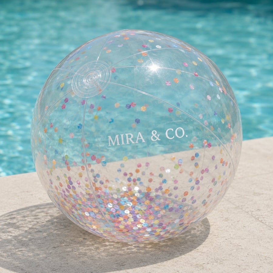 Clear transparent beach ball printed with a logo