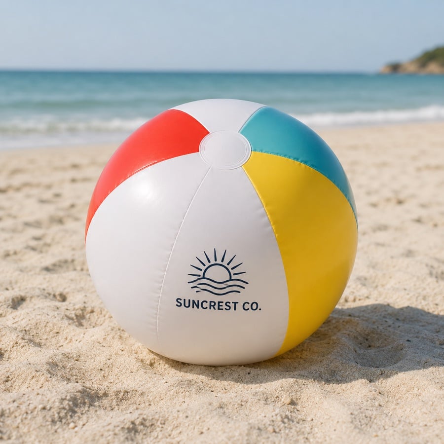 Custom printed classic 6-panel beach ball with logo panel